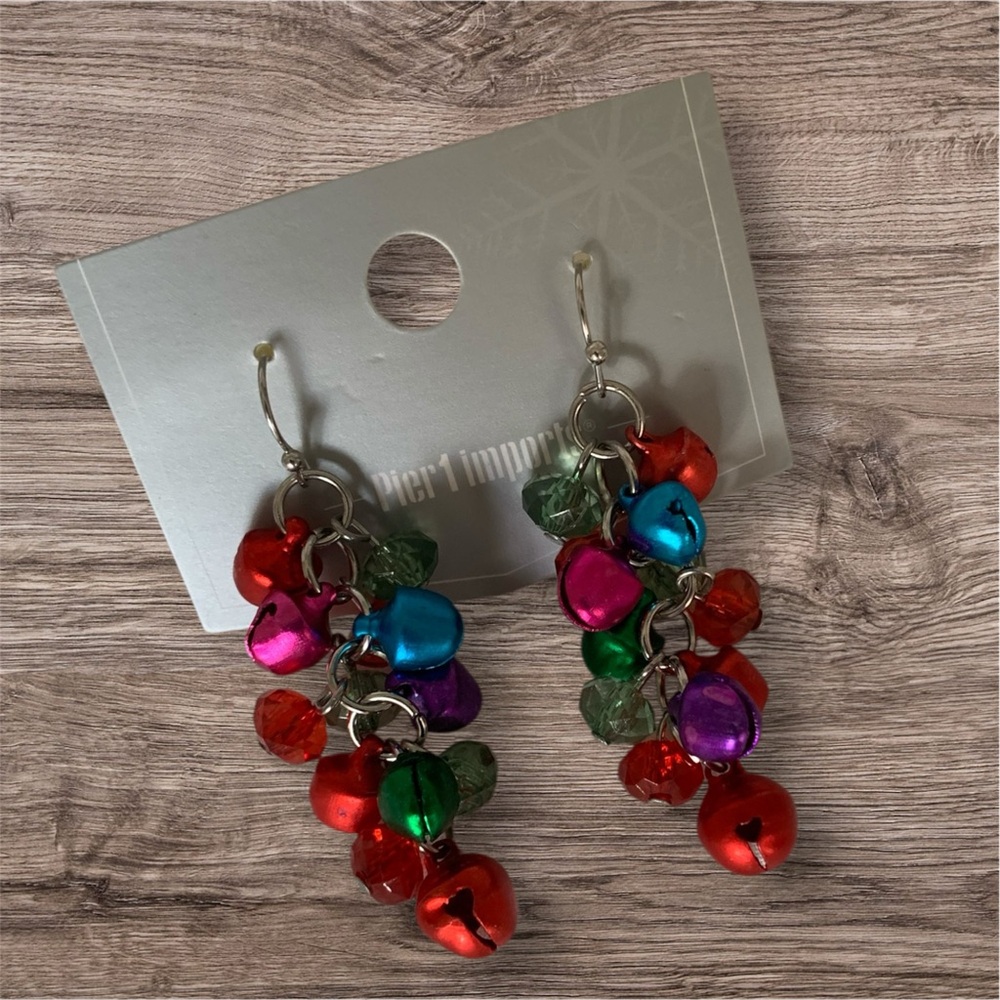 NWT Pier 1 Imports Earrings Christmas Holiday Jingle Bells Red Green Women 14+